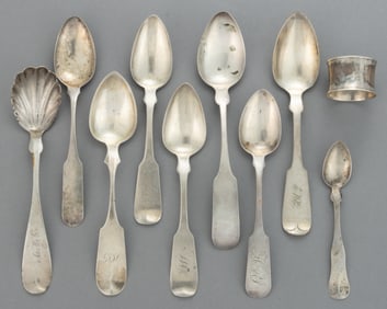 WASHINGTON, DC AND OTHER AMERICAN COIN SILVER SPOONS, LOT OF EIGHT