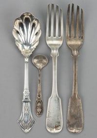 PHILADELPHIA, PENNSYLVANIA AND OTHER COIN SILVER FLATWARE, LOT OF FOUR