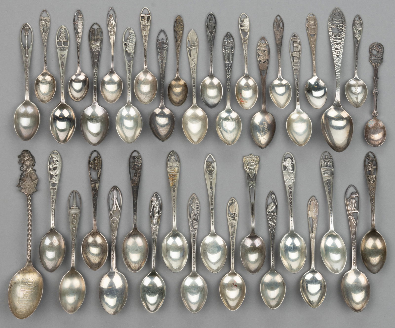 AMERICAN AND OTHER STERLING SILVER SOUVENIR SPOONS, LOT OF 38 (1 of 1)