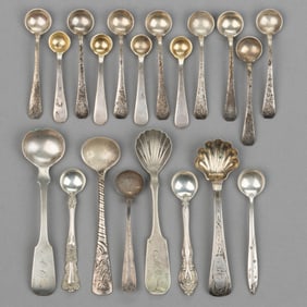 GORHAM AND OTHER STERLING AND COIN SILVER SALT SPOONS, LOT OF 20