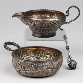 ENGLISH GEORGIAN STERLING AND FRENCH 0.800 SILVER DRINKING ARTICLES, LOT OF TWO