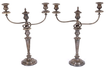 SHEFFIELD SILVER-ON-COPPER PAIR OF CANDELABRA