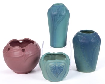 AMERICAN VAN BRIGGLE ART POTTERY VASES, LOT OF FOUR