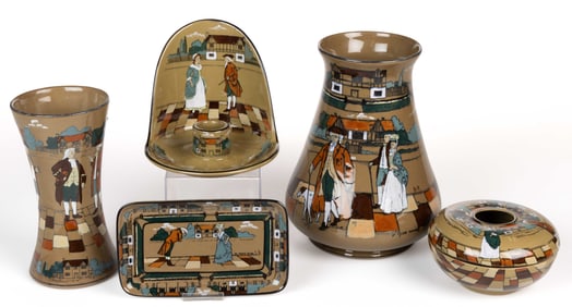 BUFFALO POTTERY HAND-PAINTED DELDARE ARTICLES, LOT OF FIVE