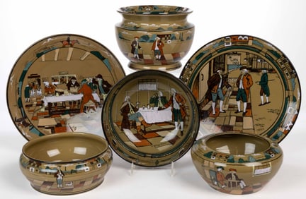 BUFFALO POTTERY HAND-PAINTED DELDARE ARTICLES, LOT OF SIX