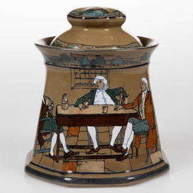 BUFFALO POTTERY HAND-PAINTED "YE LION INN" DELDARE HUMIDOR