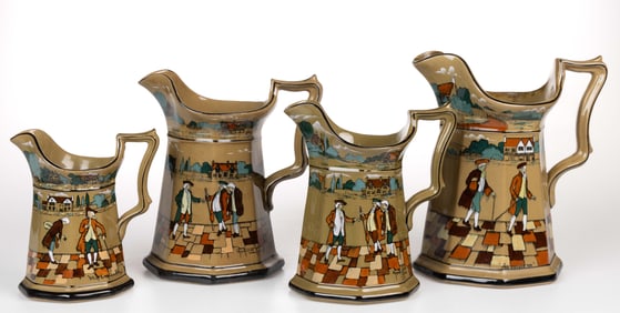 BUFFALO POTTERY HAND-PAINTED DELDARE FOUR-PIECE GRADUATED PITCHER SET