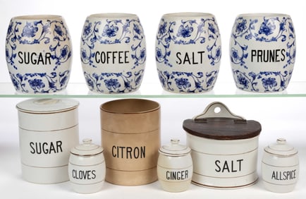BUFFALO POTTERY KITCHEN CANISTERS, LOT OF TEN