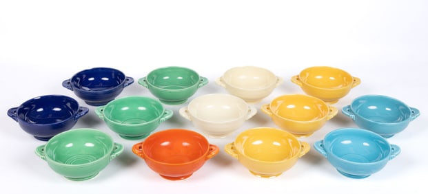 HOMER LAUGHLIN FIESTAWARE CERAMIC CREAM SOUP BOWLS, LOT OF 13