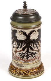 GERMAN METTLACH CERAMIC OCCUPATIONAL PRINTER STEIN