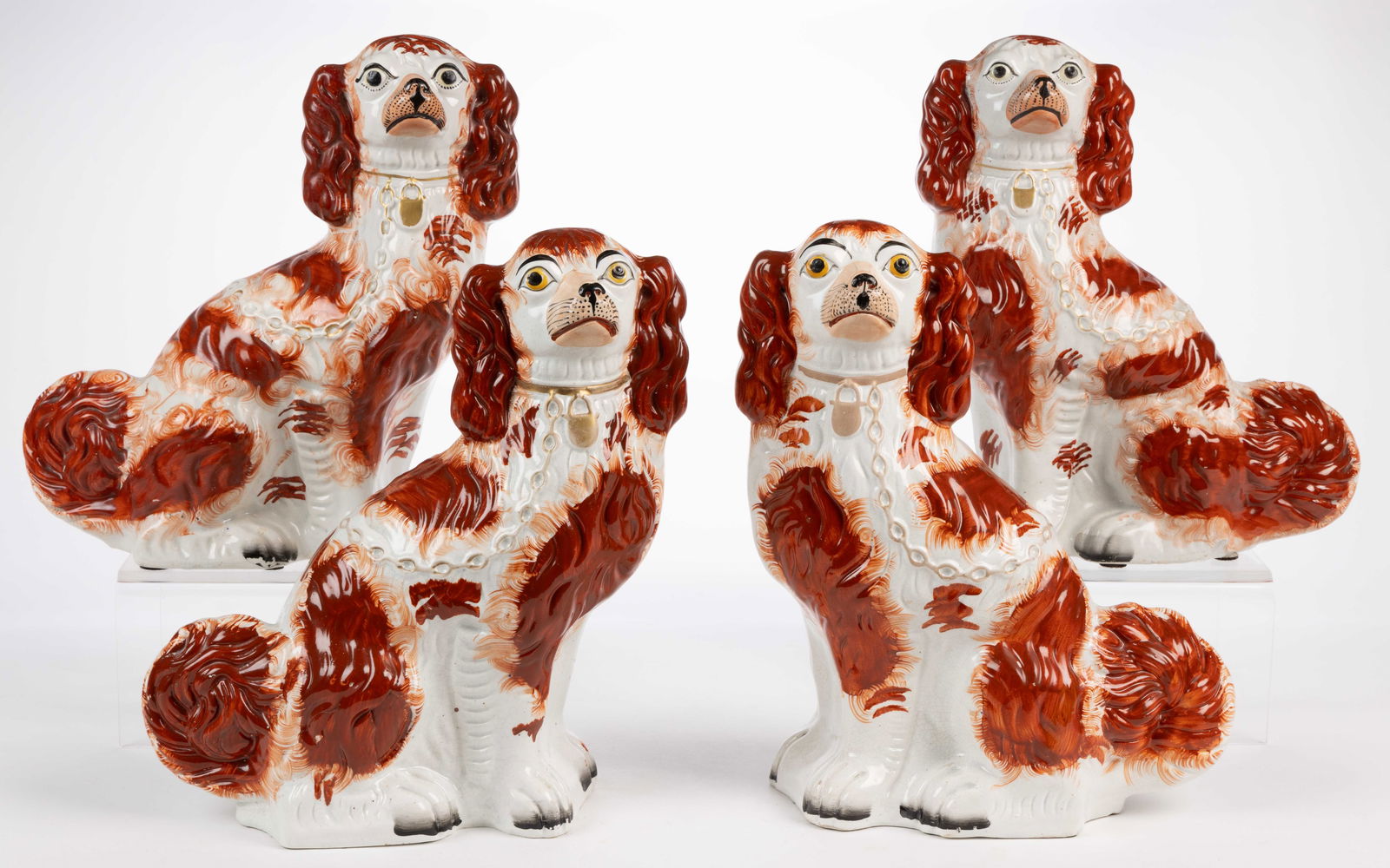 ENGLISH STAFFORDSHIRE HAND-PAINTED CERAMIC DOG / SPANIEL PAIRS, LOT OF TWO (1 of 3)