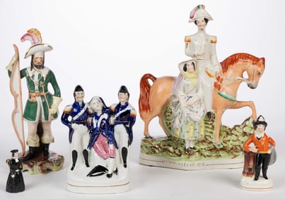 ENGLISH STAFFORDSHIRE HAND-PAINTED CERAMIC UNIFORMED FIGURES, LOT OF FOUR