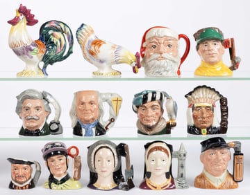 ENGLISH ROYAL DOULTON CERAMIC HISTORICAL, SPORTS, AND OTHER TOBY JUGS, LOT OF 11