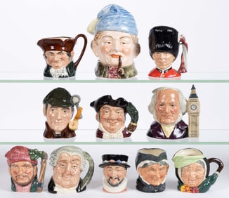 ENGLISH ROYAL DOULTON CERAMIC TOBY JUGS, LOT OF TEN