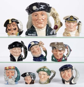 ENGLISH ROYAL DOULTON CERAMIC SAILOR, PIRATE, AND OTHER WATER-RELATED TOBY JUGS, LOT OF TEN