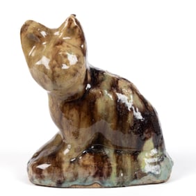 PERSIAN / QAJAR EARTHENWARE POTTERY CAT FIGURE
