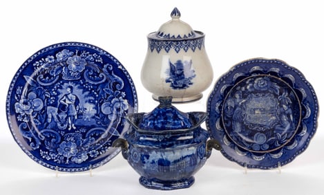 STAFFORDSHIRE BLUE TRANSFER-PRINTED AMERICAN HISTORICAL / VIEWS CERAMIC TEA AND TABLE ARTICLES, LOT