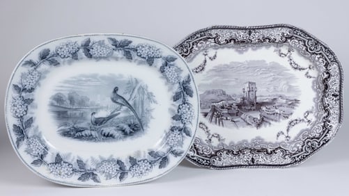 STAFFORDSHIRE TRANSFER-PRINTED BRITISH MOTIF PLATTERS, LOT OF TWO