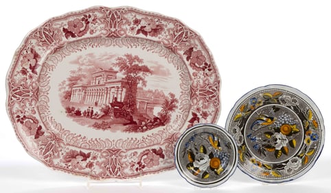 STAFFORDSHIRE TRANSFER-PRINTED TABLE ARTICLES, LOT OF THREE