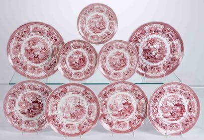 STAFFORDSHIRE TRANSFER-PRINTED "PALESTINE" CERAMIC PLATES, LOT OF NINE