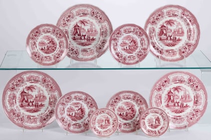 STAFFORDSHIRE TRANSFER-PRINTED "PALESTINE" CERAMIC PLATES, LOT OF TEN