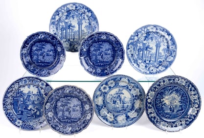 STAFFORDSHIRE TRANSFER-PRINTED CERAMIC PLATES, LOT OF EIGHT