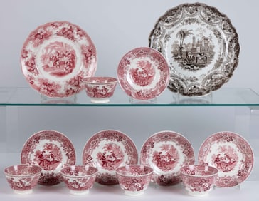 STAFFORDSHIRE TRANSFER-PRINTED CERAMIC TEA AND TABLE ARTICLES, LOT OF 12