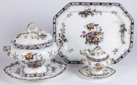 STAFFORDSHIRE IRONSTONE TRANSFER-PRINTED "PARISIAN GROUPS" TABLE ARTICLES, LOT OF SIX