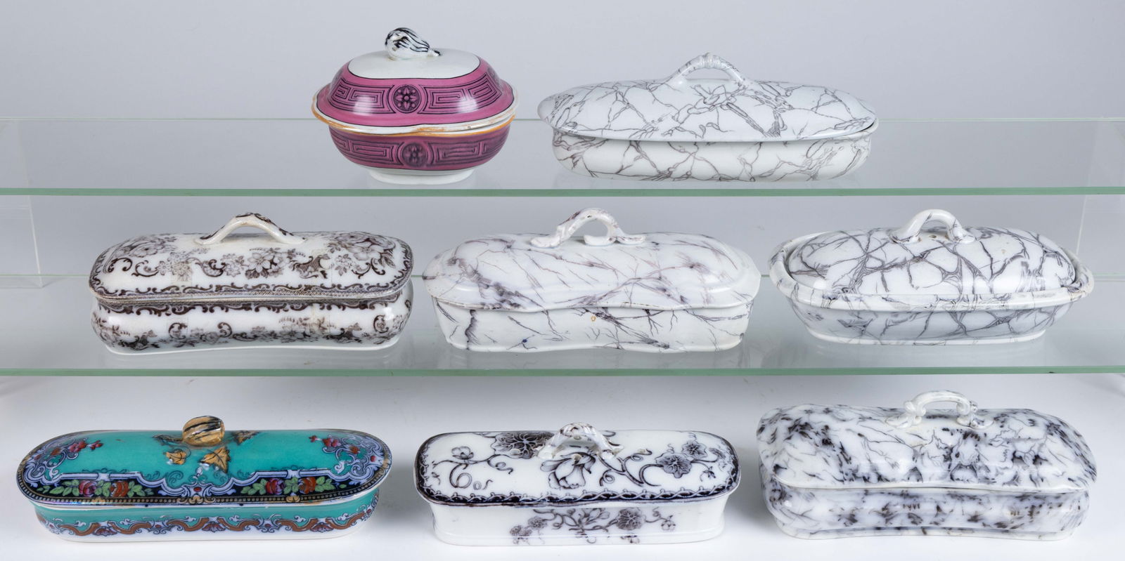 BRITISH IRONSTONE RAZOR / TOILET BOXES, LOT OF SEVEN (1 of 1)