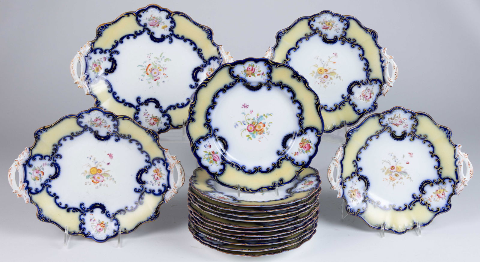ENGLISH FLOW BLUE FLORAL MOTIF CERAMIC 16-PIECE TABLE SET (1 of 1)