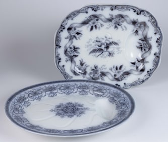 ENGLISH MULBERRY IRONSTONE WELL-AND-TREE PLATTERS, LOT OF TWO