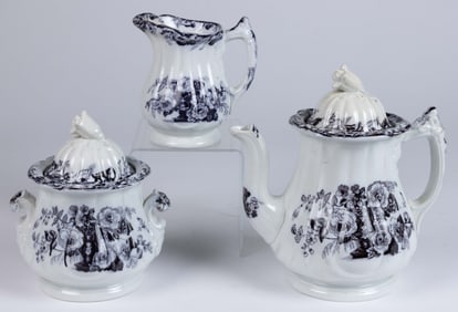 ENGLISH MULBERRY IRONSTONE "AVON" THREE-PIECE TEA SET