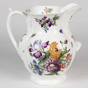 ENGLISH HAND-PAINTED FLORAL MOTIF CERAMIC LARGE WASH JUG / PITCHER