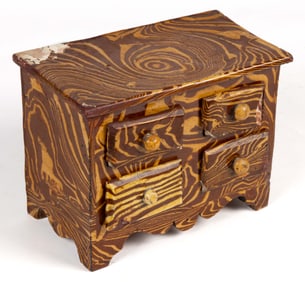 ENGLISH AGATEWARE / SCRODDLEWARE POTTERY CHEST OF DRAWERS