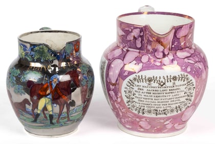 ENGLISH LUSTRE-DECORATED PEARLWARE CERAMIC JUGS / PITCHERS, LOT OF TWO