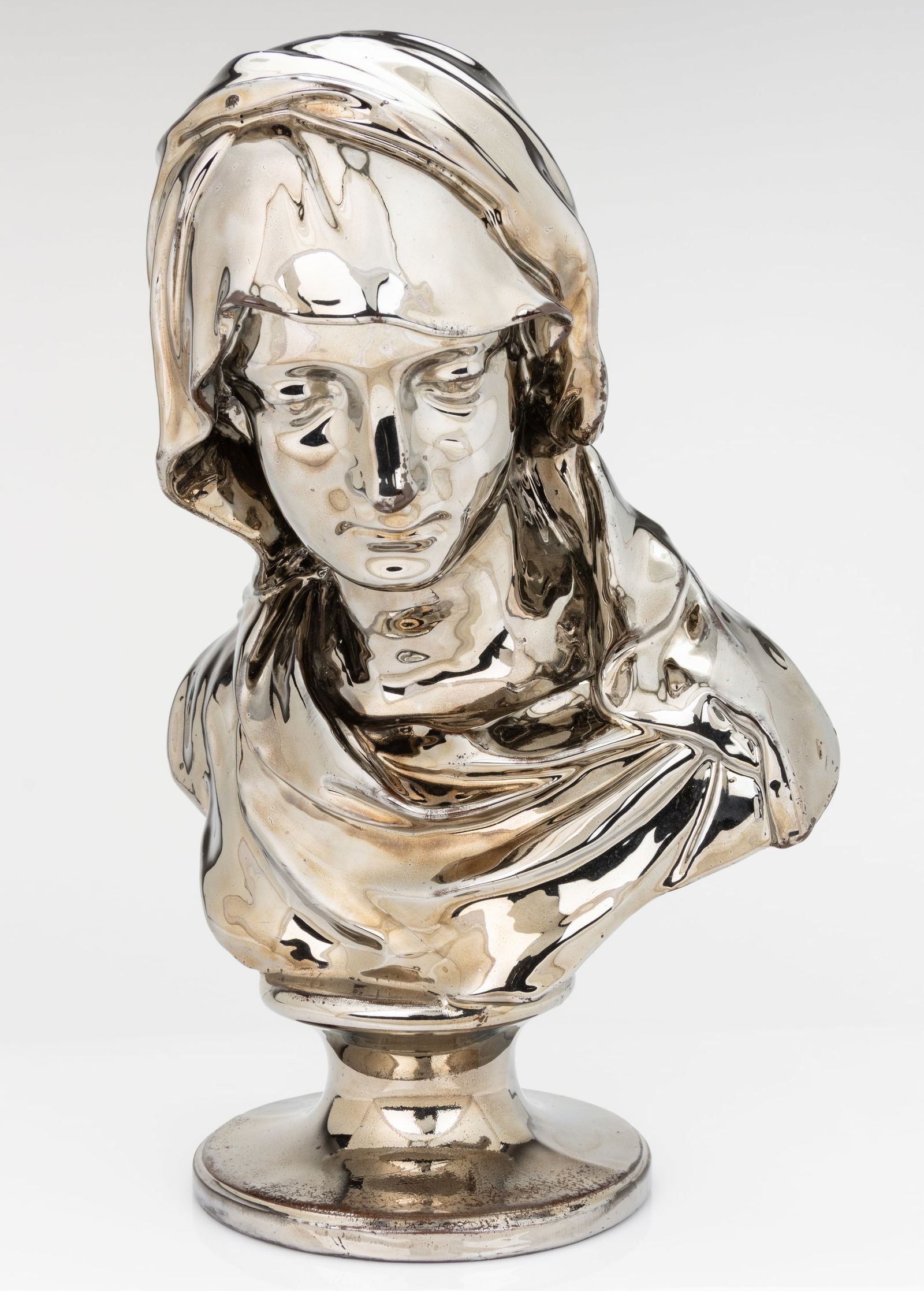 ENGLISH SILVER LUSTRE POTTERY BUST OF THE VIRGIN MARY (1 of 3)