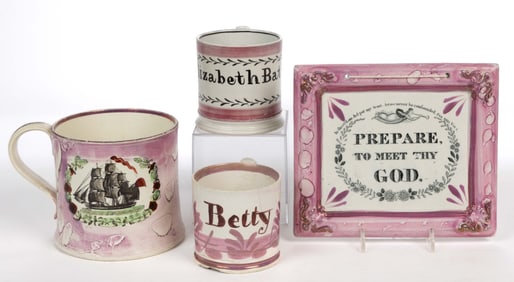 BRITISH PINK LUSTRE CERAMIC ARTICLES, LOT OF FOUR