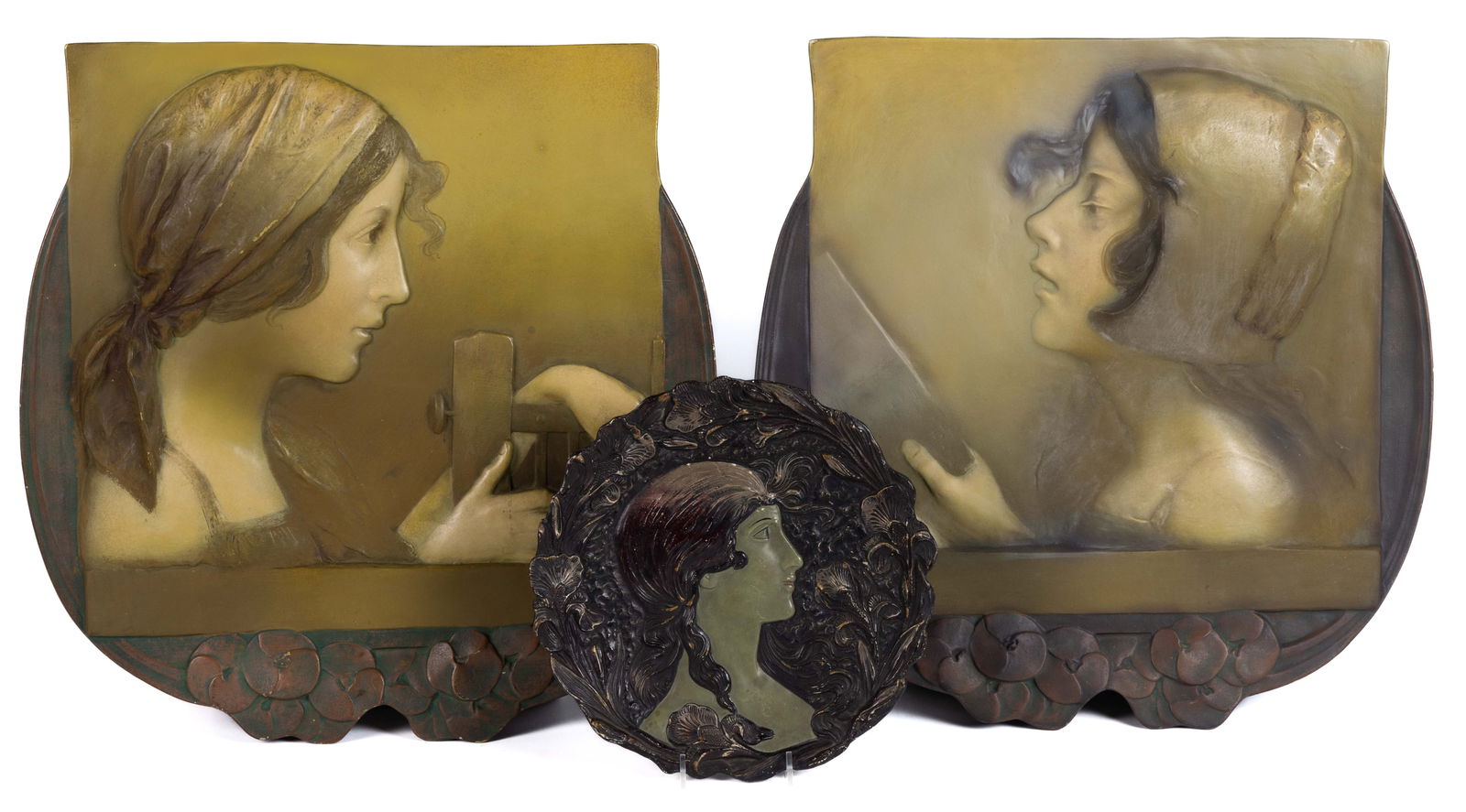 AUSTRIAN BOHEMIAN ART NOUVEAU TERRACOTTA PLAQUES, LOT OF THREE (1 of 6)