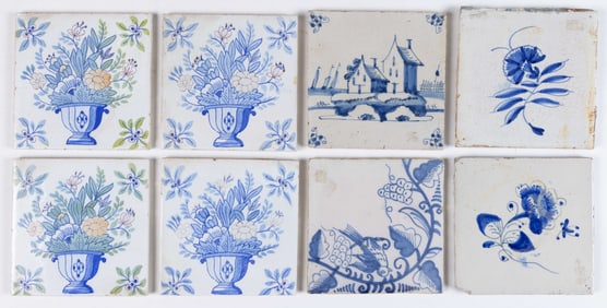 DUTCH DELFT TIN-GLAZED EARTHENWARE TILES, LOT OF EIGHT