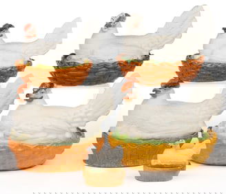 CONTINENTAL BISQUE PORCELAIN CHICKEN ON NEST COVERED DISH, LOT OF FIVE