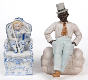 GERMAN PORCELAIN HAND-PAINTED FIGURAL ARTICLES, LOT OF TWO