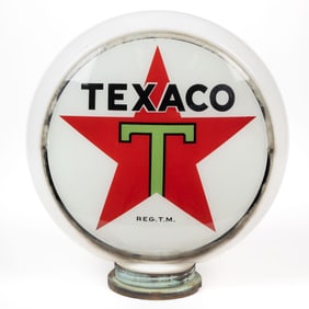 TEXACO GASOLINE ADVERTISING THREE-PIECE MILK GLASS GAS PUMP GLOBE