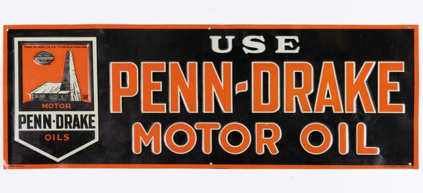 PENN-DRAKE MOTOR OIL EMBOSSED TIN ADVERTISING SIGN