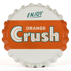 ORANGE CRUSH EMBOSSED TIN ADVERTISING BOTTLE CAP SIGN