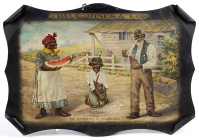 PAUL JONES & CO. WHISKEY BLACK AMERICANA TIN ADVERTISING SIGN