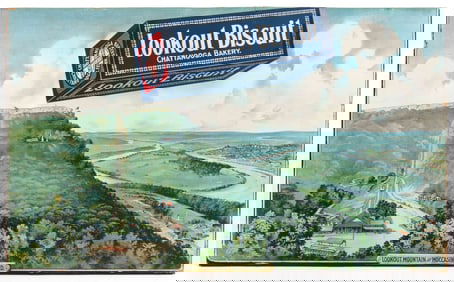 RARE CHATTANOOGA BAKERY, CHATTANOOGA, TENNESSEE LOOKOUT BISCUIT CARDBOARD ADVERTISING SIGN