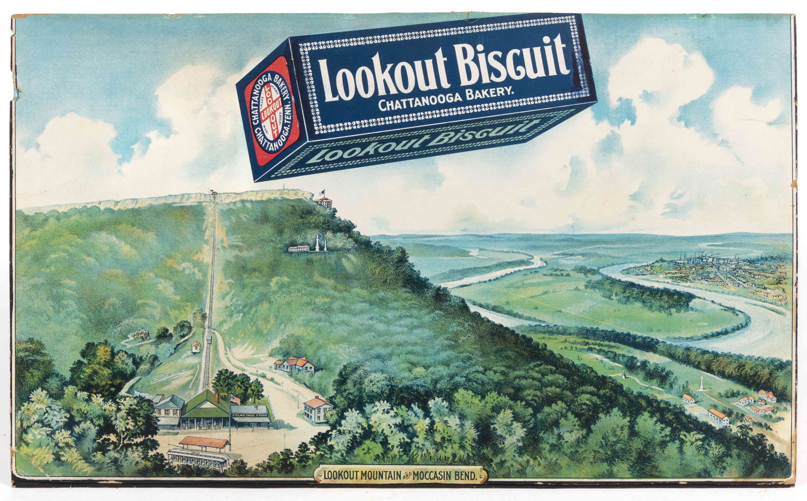 RARE CHATTANOOGA BAKERY, CHATTANOOGA, TENNESSEE LOOKOUT BISCUIT CARDBOARD ADVERTISING SIGN (1 of 5)