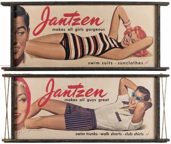 PAIR OF JANTZEN SWIMWEAR PIN-UP ADVERTISING SIGNS / DISPLAYS