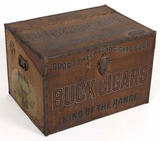 BUCK CIGARS TIN LITHOGRAPHED COUNTRY STORE DISPLAY HUMIDOR