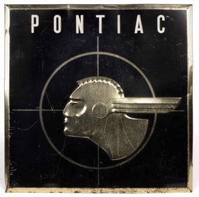 PONTIAC ART DECO-STYLE EMBOSSED TIN AUTOMOBILE ADVERTISING SIGN